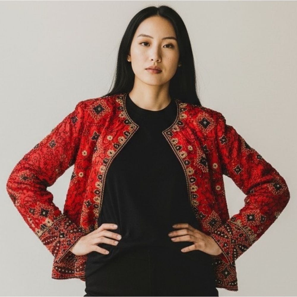 Glass Beaded Silk And Sequin Jacket